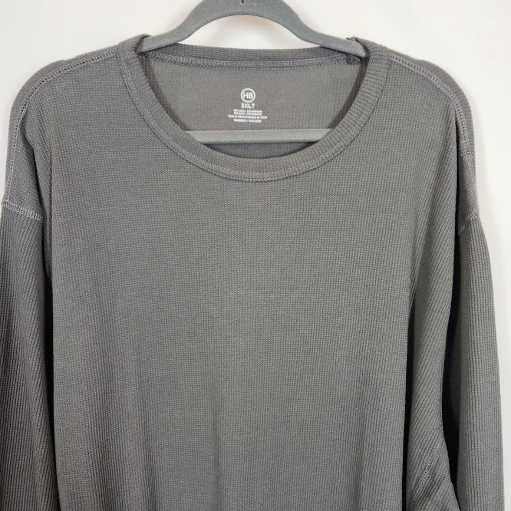 Harbor Bay Big & Tall Long-Sleeve Waffle-Knit Crewneck Tee -‎ Grey - Size 2XLT - Picture 2 of 5